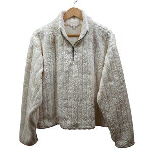 Candie’s Fleece Pullover Sweater Womens XL Faux Fur Ivory Cozy Teddy Sherpa Chic